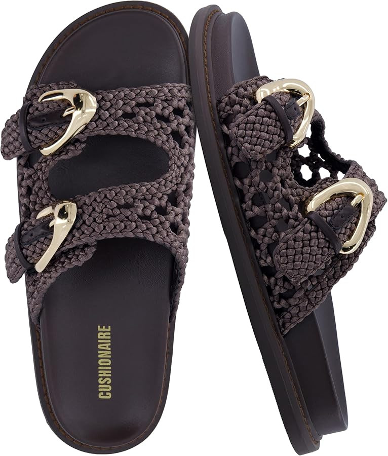 CUSHIONAIRE Wafful Women’s Braided Slide Sandals with Dual Adjustable Buckles – Memory Foam F... | Amazon (US)