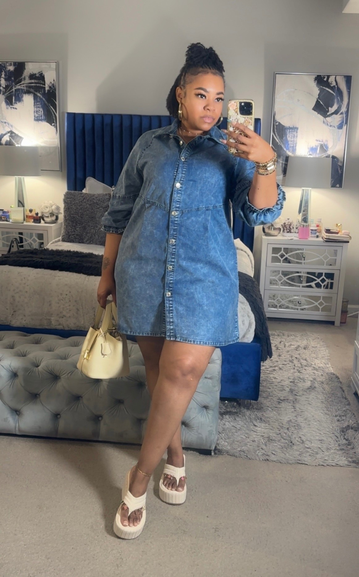 Walmart/Amazon finds ✨ An easy summer look with a denim dress, platform thong sandals & the perfect accessories🤍