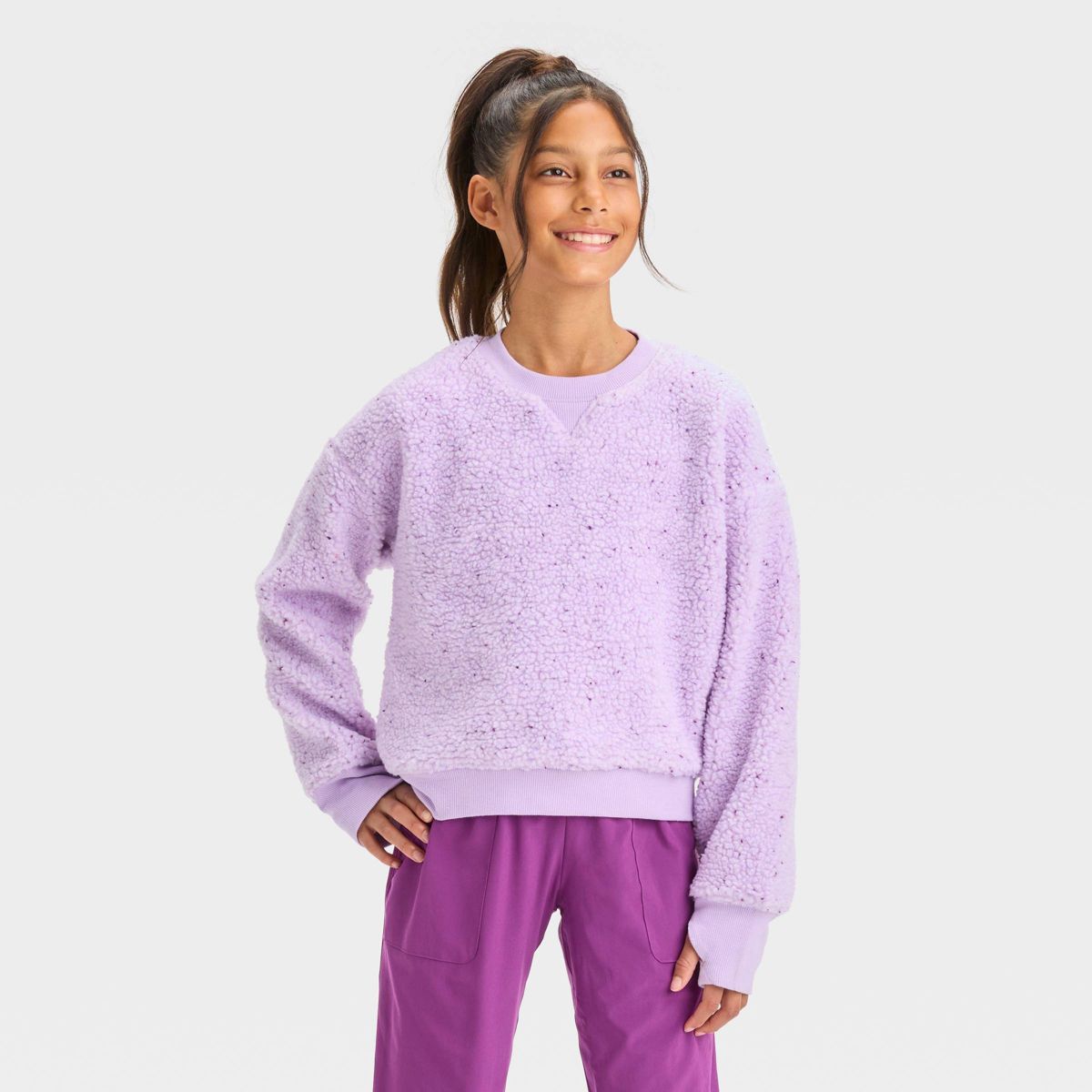 Girls' Faux Fleece Shearling Pullover - All in Motion™ | Target