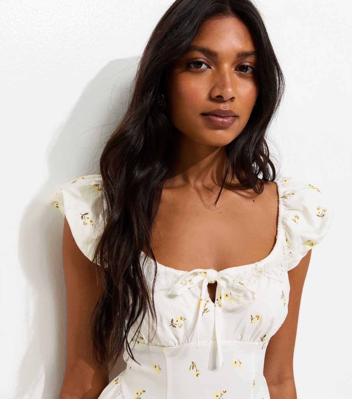 Cream Rose Print Milkmaid Midi Dress | New Look | New Look (UK)