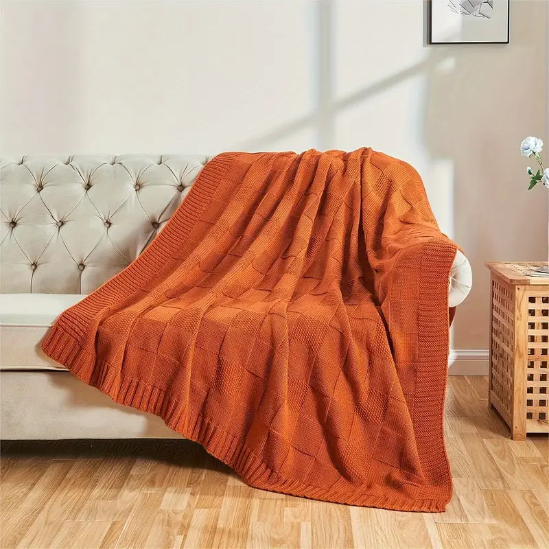 1pc Knit Throw Blanket, White Checkered Throw Blanket For Couch, Soft Cozy Warm Knitted Throw Bla... | Temu Affiliate Program