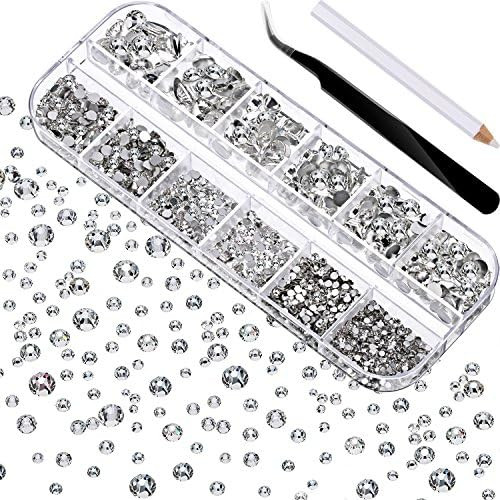 2000 Pieces Flat Back Gems Rhinestones 6 Sizes (1.5-6 Mm) Round Crystal Rhinestones with Pick up ... | Amazon (US)