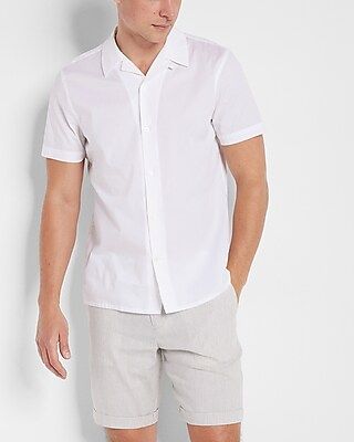 Slim Solid Casual Stretch Cotton Short Sleeve Shirt | Express
