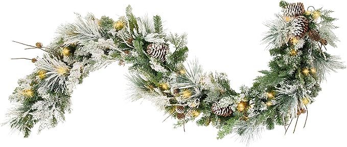 Haute Decor 6 Foot Snowfall Creek Flocked Christmas Pre-lit Garland with 60 Warm White LED Lights... | Amazon (US)