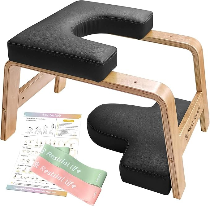 Yoga Headstand Bench- Stand Yoga Chair for Family, Gym - Wood and PU Pads - Relieve Fatigue and B... | Amazon (US)