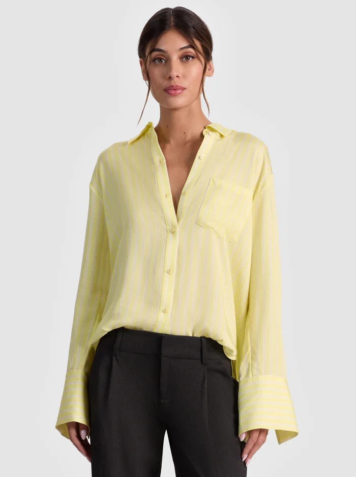 FINELY PINSTRIPED BUTTON DOWN | Alice + Olivia