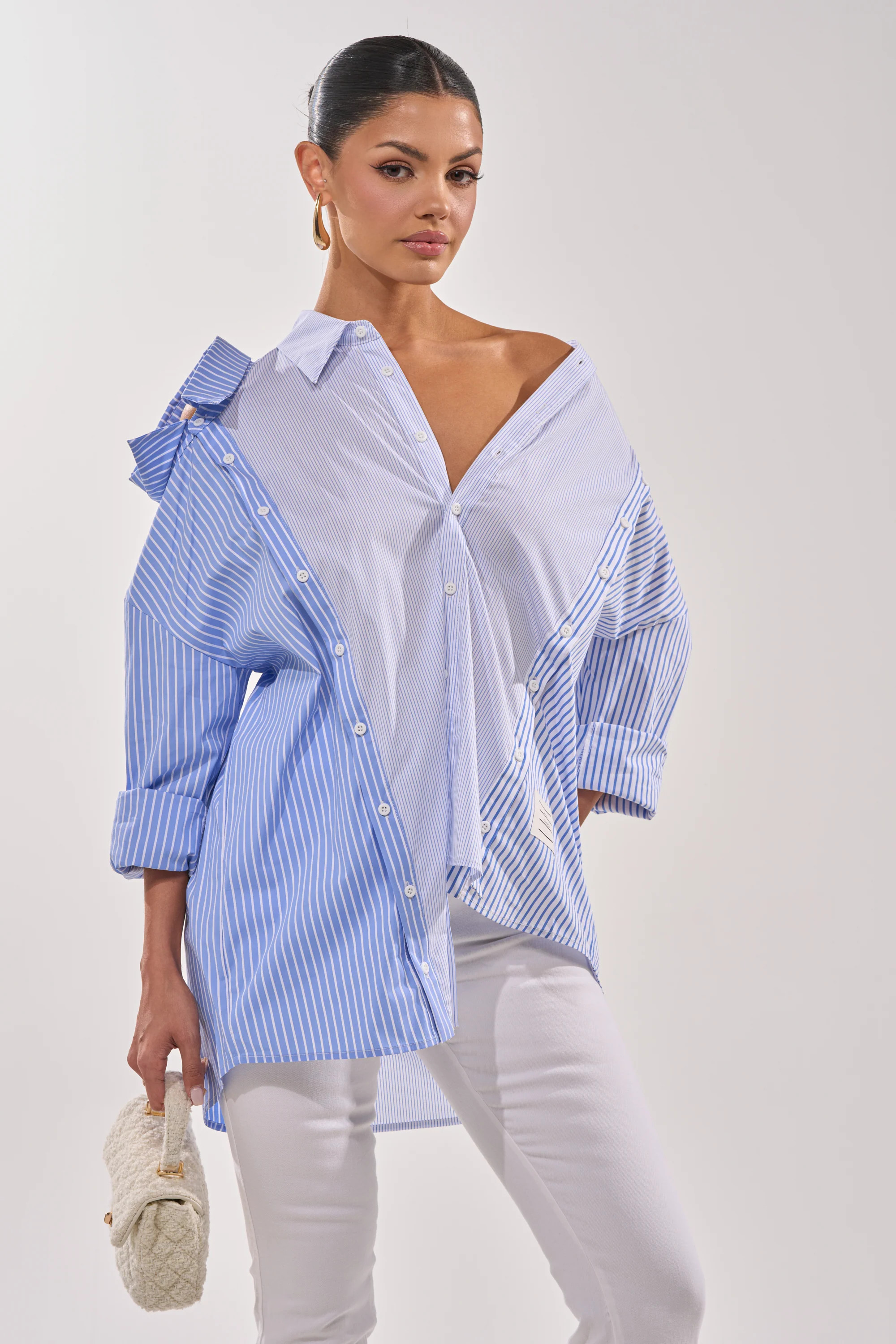 ALL OVER THE PLACE BLUE STRIPED BUTTON DOWN | AKIRA