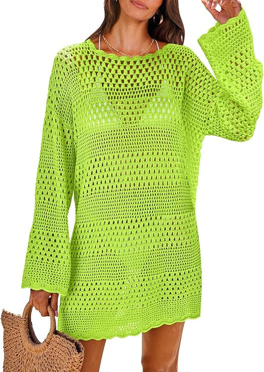 ANRABESS Women Swimsuit Crochet Swim Cover Up 2025 Summer Bathing Suit Swimwear Mesh Knit Beach D... | Amazon (US)