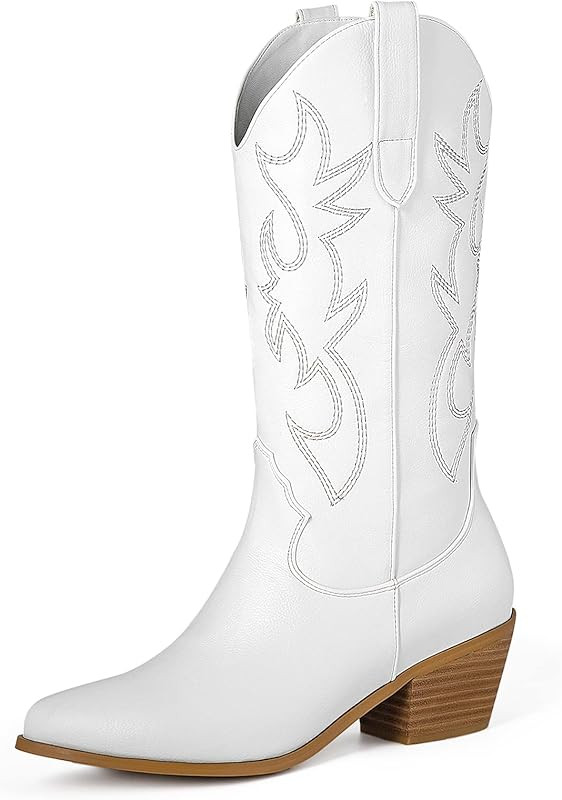 MUCCCUTE Women's Cowboy Embroidered Western Cowgirl Mid Calf Boots, Pointed Toe Medium Chunky Hee... | Amazon (US)