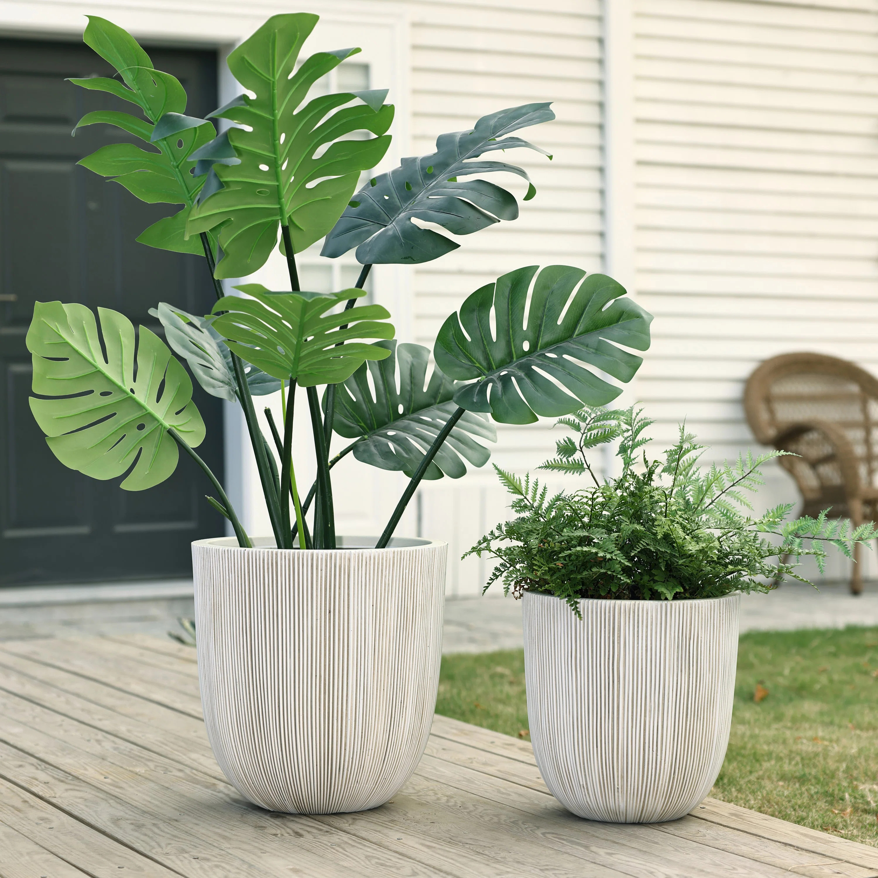 2-Piece Mediterranean Striped Tapered Round Plastic Planters Set | Wayfair North America