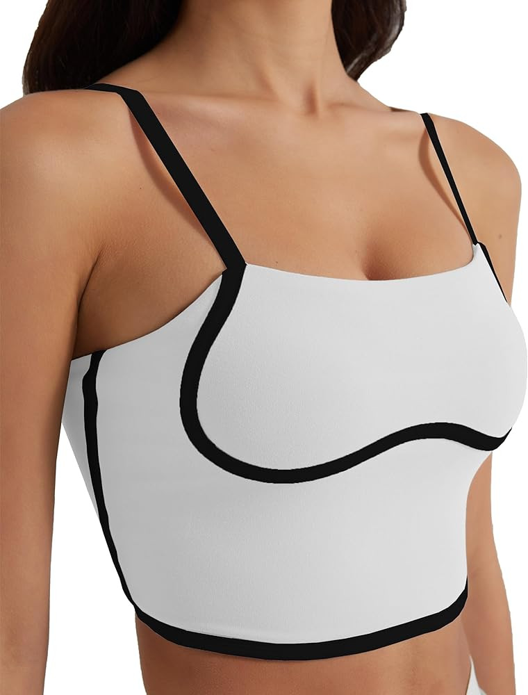 Womens Workout Tank Tops Adjustable Strap Longline Sports Bra Padded Sleeveless Top | Amazon (US)