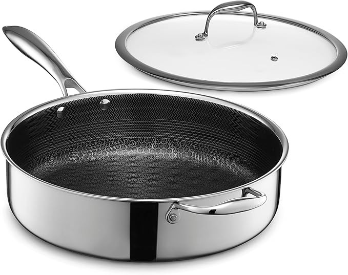 HexClad Hybrid Nonstick 5.5-Quart Deep Sauté Pan with Tempered Glass Lid, Stay-Cool Handle, Dish... | Amazon (US)