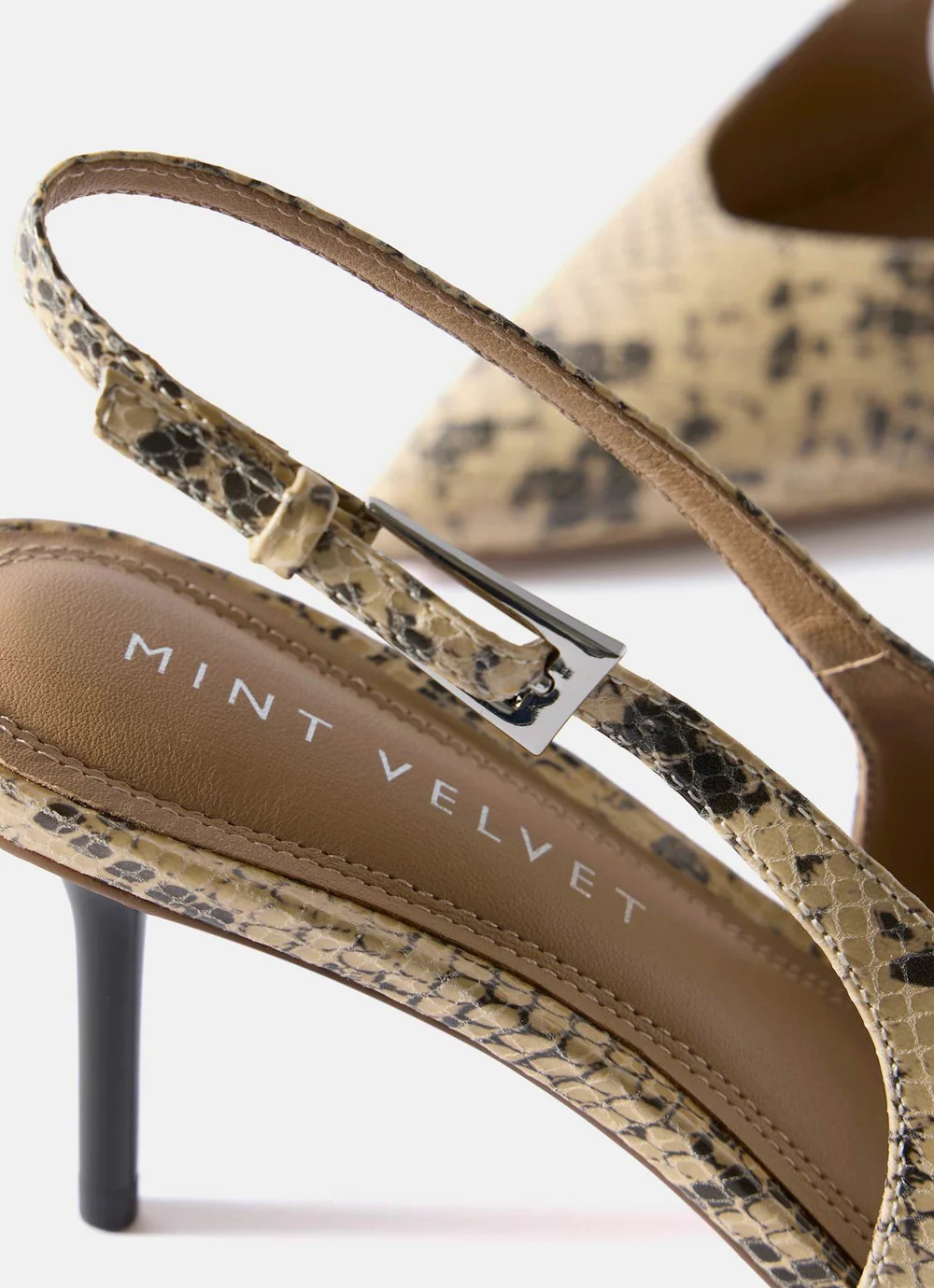 Tori Neutral Snake Print Leather Heels | Mint Velvet