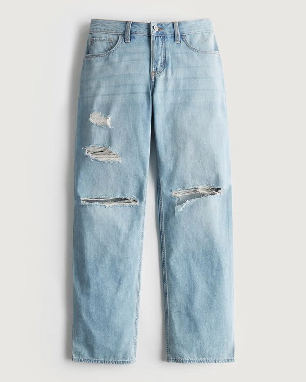 Women's Low-Rise Y2K Ripped Light Wash Lightweight Dad Jeans | Women's Bottoms | HollisterCo.com | Hollister (US)