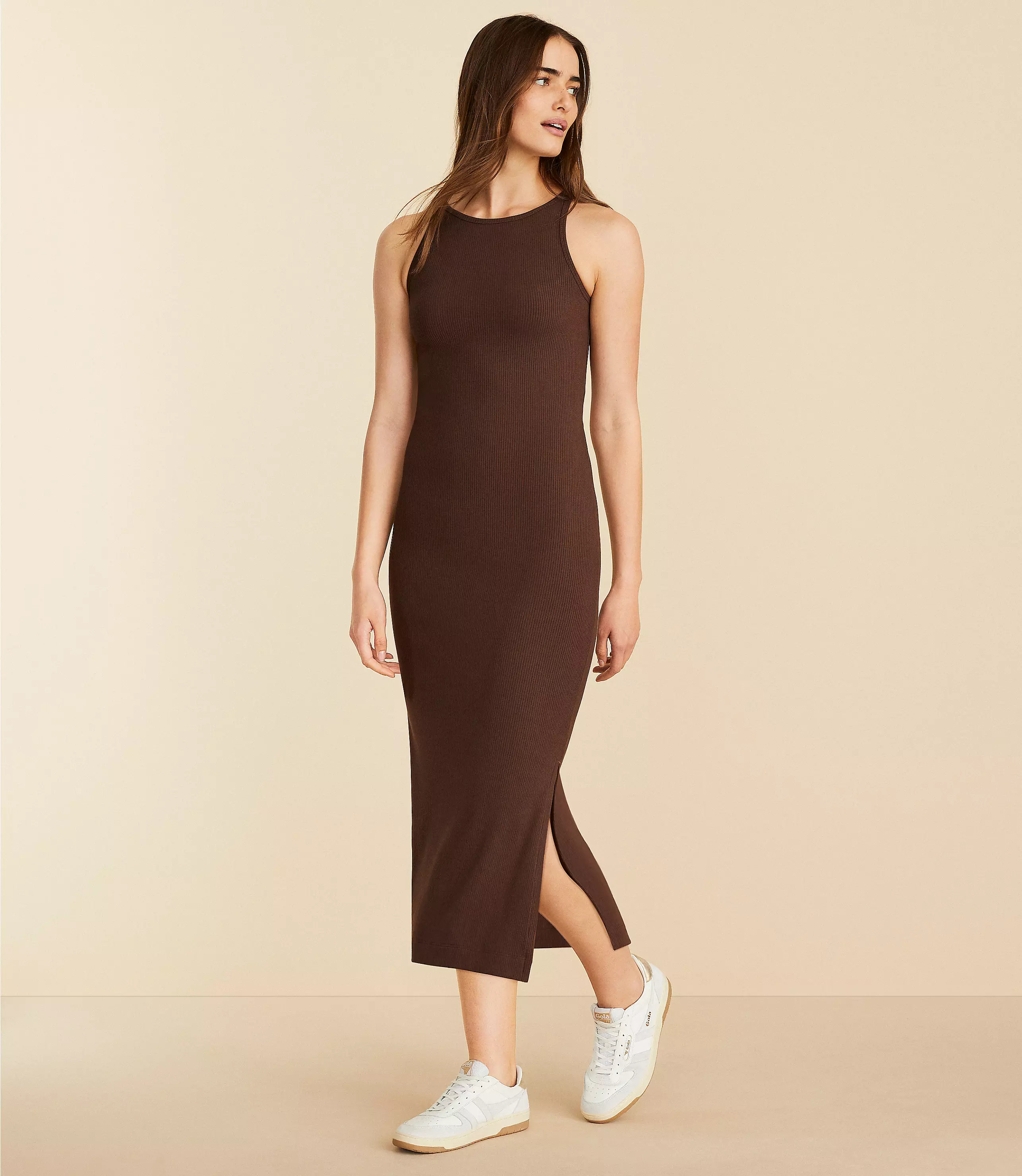 Petite Lou & Grey Ribbed Open Back Midi Dress | LOFT