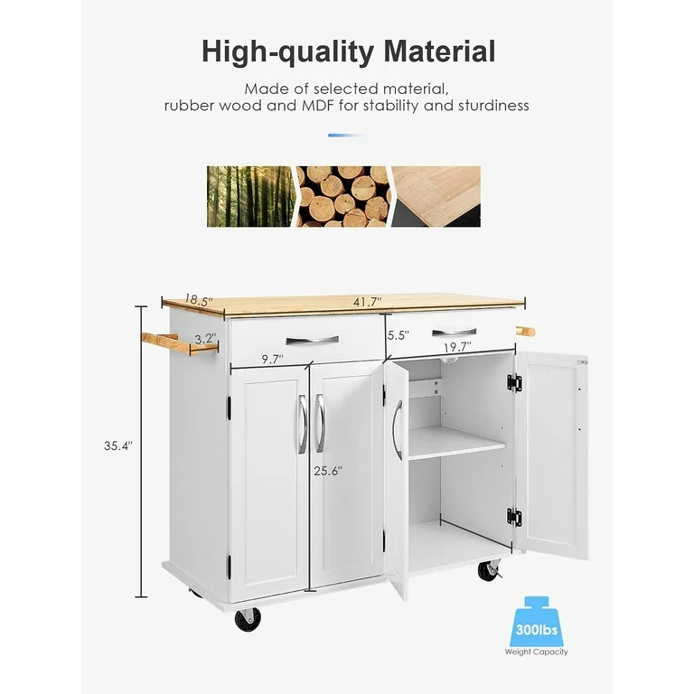 Homfa 41'' Kitchen Island on Wheels, Rolling Island Cart with Lockable Casters, Handle Towel Rack... | Walmart (US)