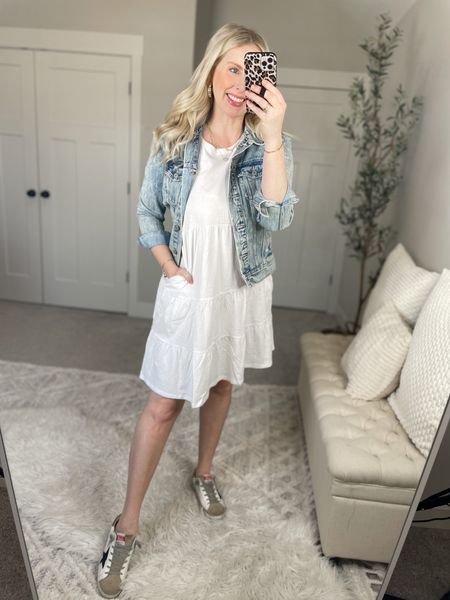 Daily try on, time and tru, Walmart outfit, white dress, spring dress, old navy jean jacket 

#LTKunder50 #LTKstyletip