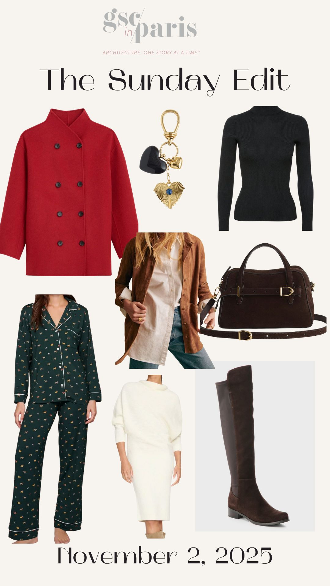 Welcome to November! I found the PERFECT red coat from Alex Mill and waterproof boots. Some cute holiday pjs, a classic turtleneck, a gorgeous sweater dress and some accessories to tie it all together! 

 #LTKStyleTip #LTKWorkwear #LTKTravel