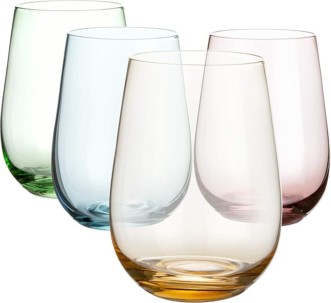DIKO Colored Stemless Wine Glasses (Set of 4)- 16.7oz, Hand Blown No Lead Drinking Glass Tumblers... | Amazon (US)