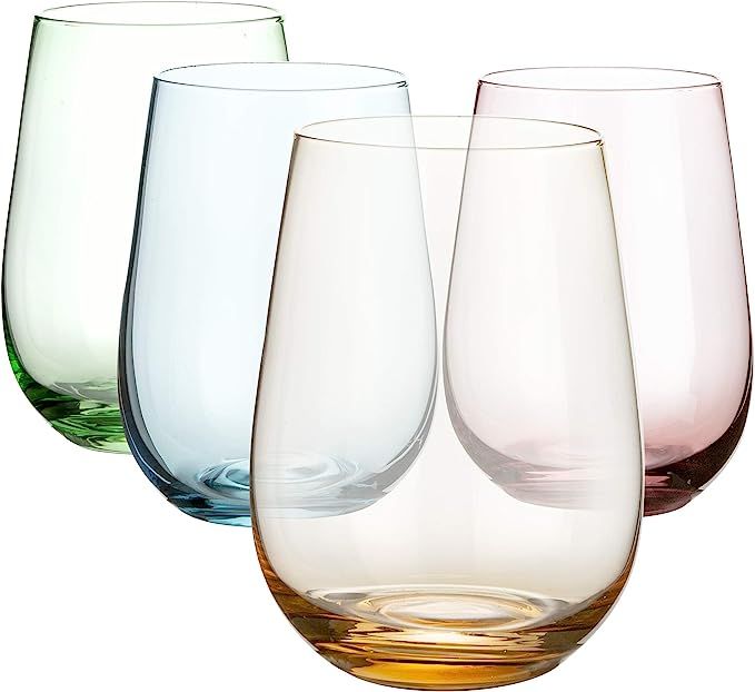 DIKO Colored Stemless Wine Glasses (Set of 4)- 16.7oz, Hand Blown No Lead Drinking Glass Tumblers... | Amazon (US)