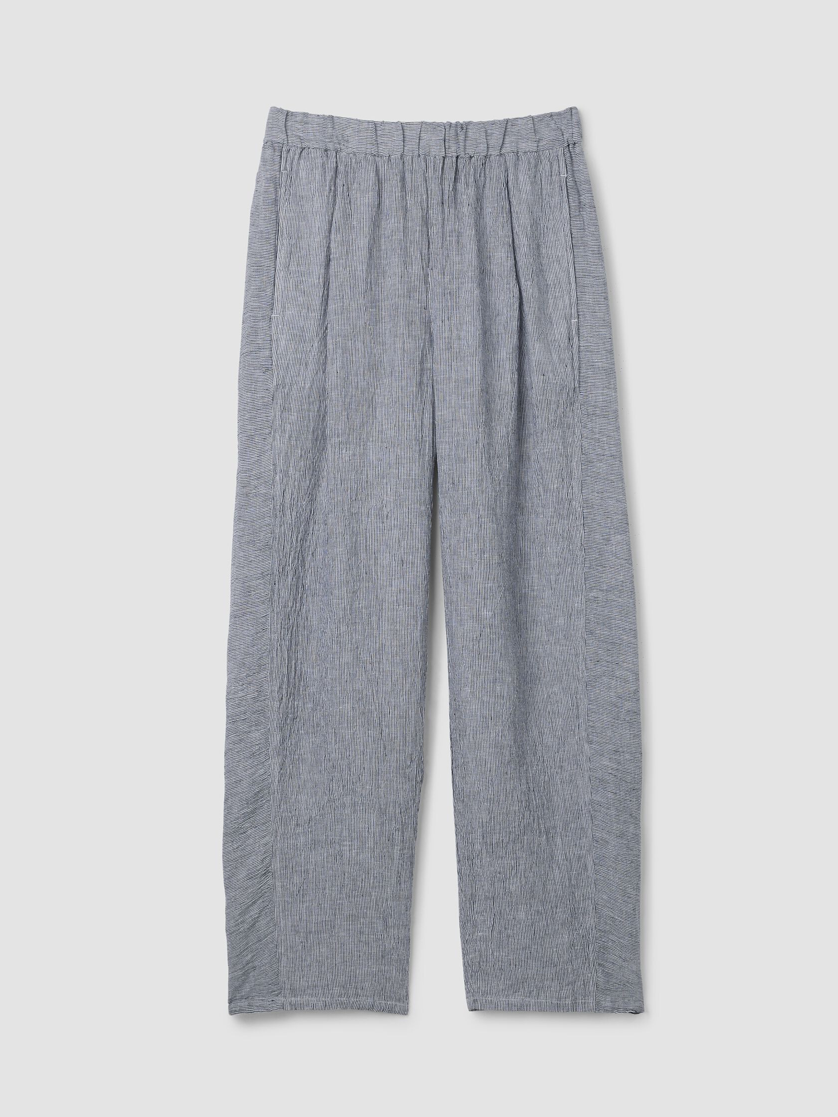 Puckered Organic Linen Stripe Lantern Pant | Eileen Fisher