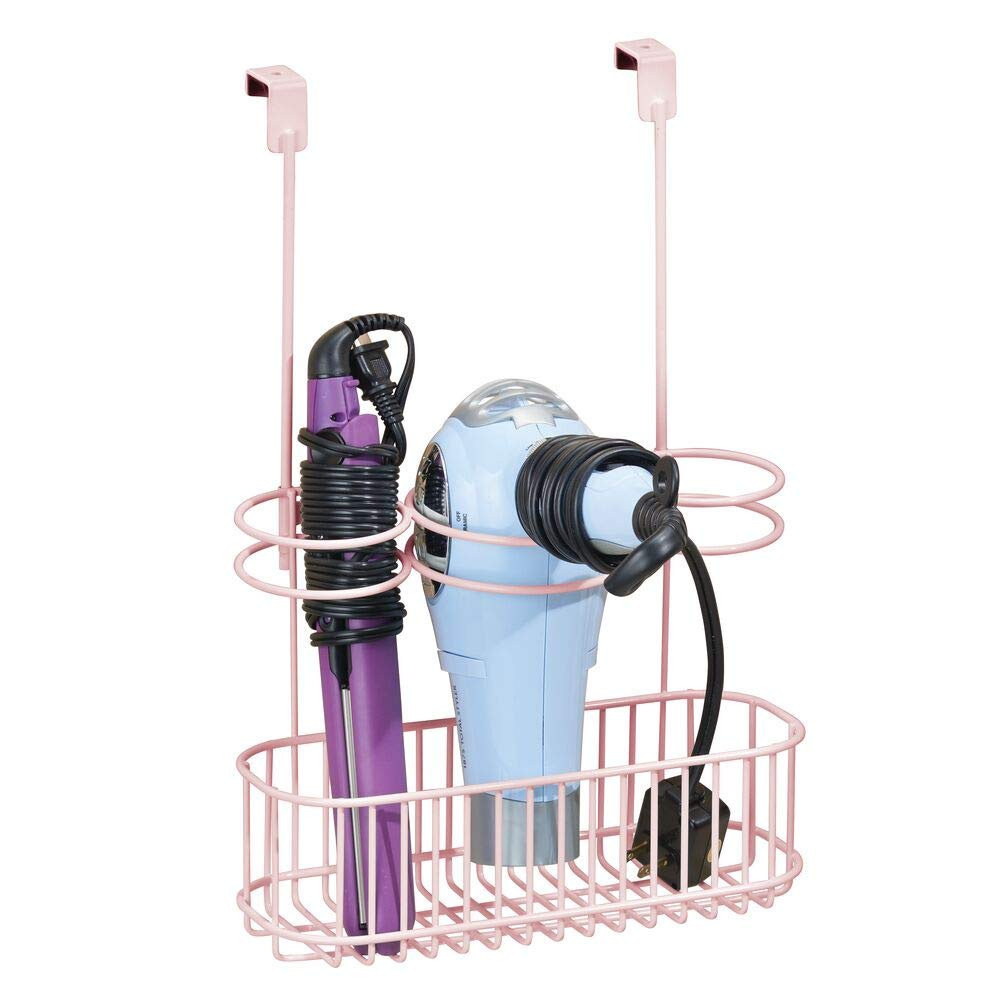 mDesign Over Door Bathroom Hair Care & Hot Styling Tool Organizer Storage Basket for Hair Dryer, ... | Amazon (US)