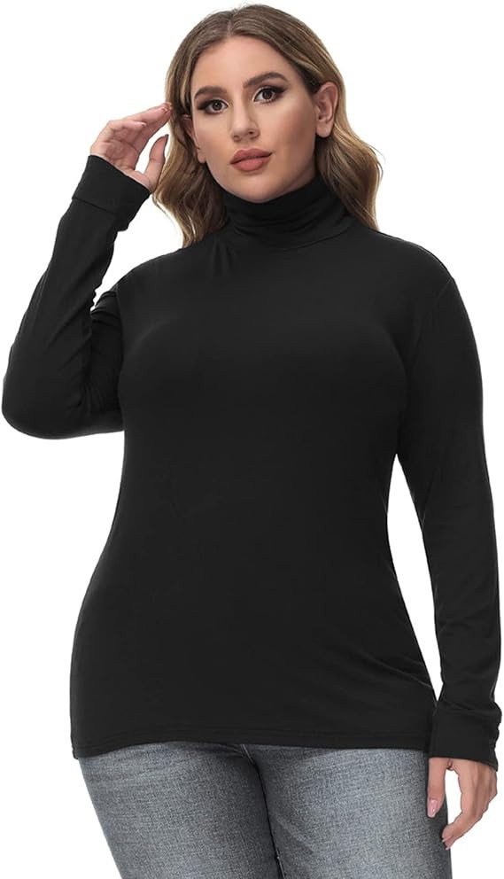 Hanna Nikole Women Plus Size Turtleneck Long Sleeve Shirts Ultra-Soft Stretchy Mock Neck Base Lay... | Amazon (US)