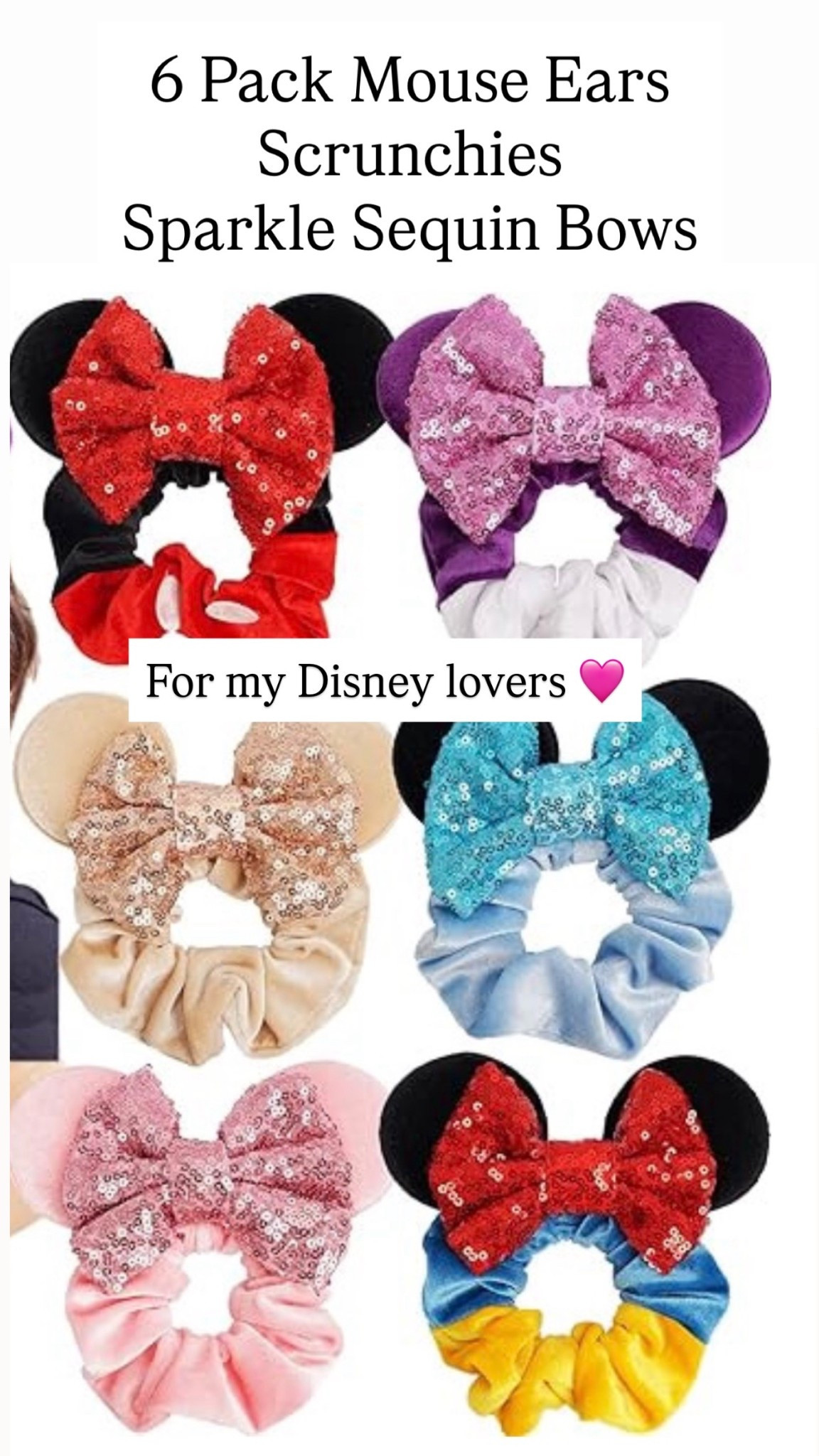 6 Pack Mouse Ears Scrunchies Velvet Sparkle Sequin Mouse Bows Hair Scrunchies

#LTKBeauty