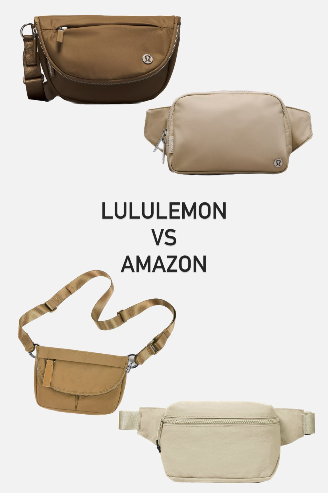 I have been eyeing these 2 Lulu bags and found similar ones on Amazon! Splurge vs Save! All come in lots of colors!

Lululemon belt bag, everywhere belt bag large 2L, All Night Festival Bag. Amazon bag, Lulu dupe. Amazon Lululemon dupe. 