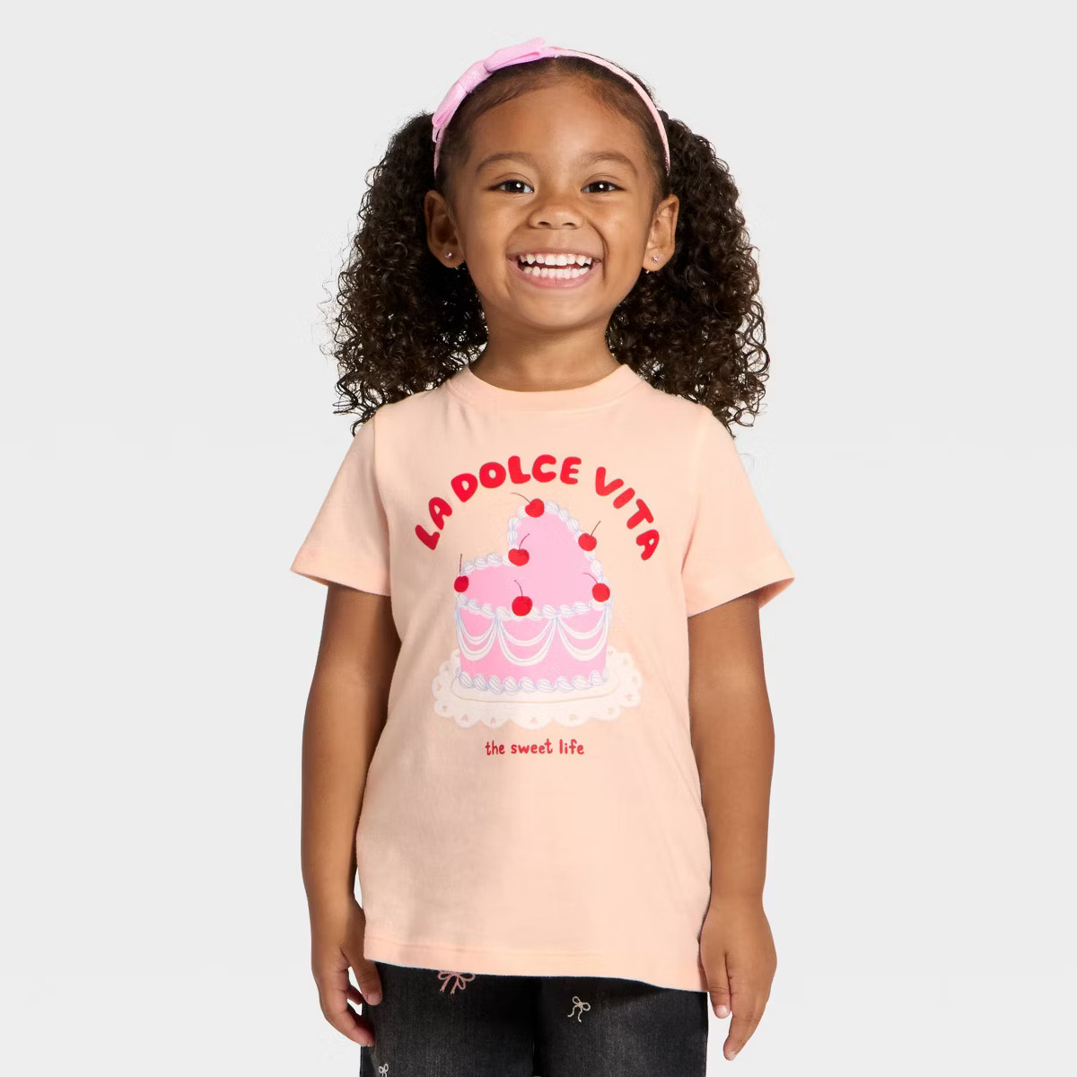Toddler Girls' Short Sleeve 'La Dolce Vita' Graphic T-Shirt - Cat & Jack™ Peach Orange | Target