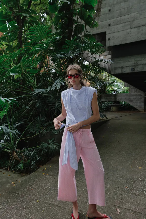 STRIPED SHOULDER PAD METALLIC THREAD TOP | Zara US