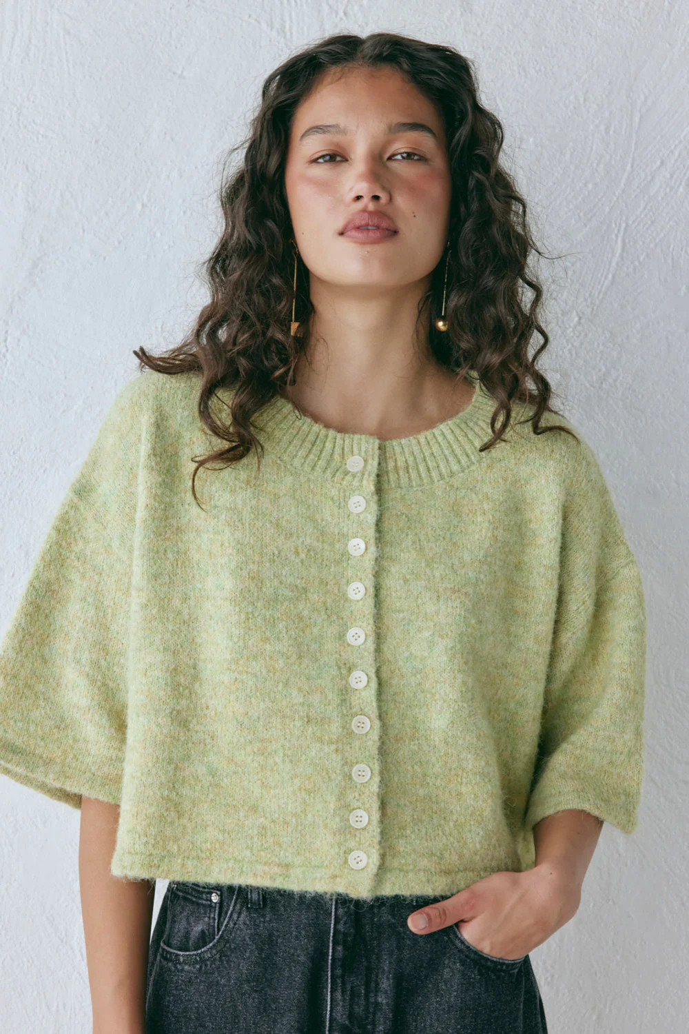 Hailey Knit Cardigan Lime Marle | VRG Grl