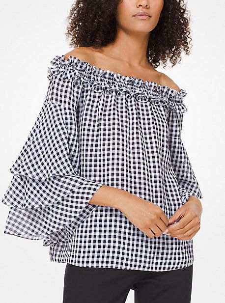 Gingham Off-The-Shoulder Top | Michael Kors US