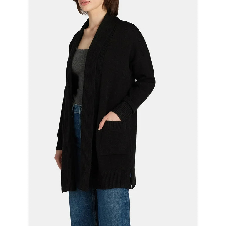 Time and Tru Women's and Women's Plus Fuzzy Open Front Cardigan Sweater, Midweight, Sizes XS-4X -... | Walmart (US)