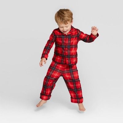 Toddler Plaid Holiday Notch Collar Pajama Set - Wondershop™ Red | Target