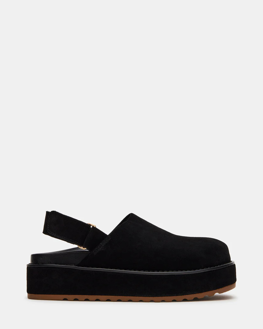 MELLOW Black Suede Slingback Platform Clog | Women's Flats | Steve Madden (US)