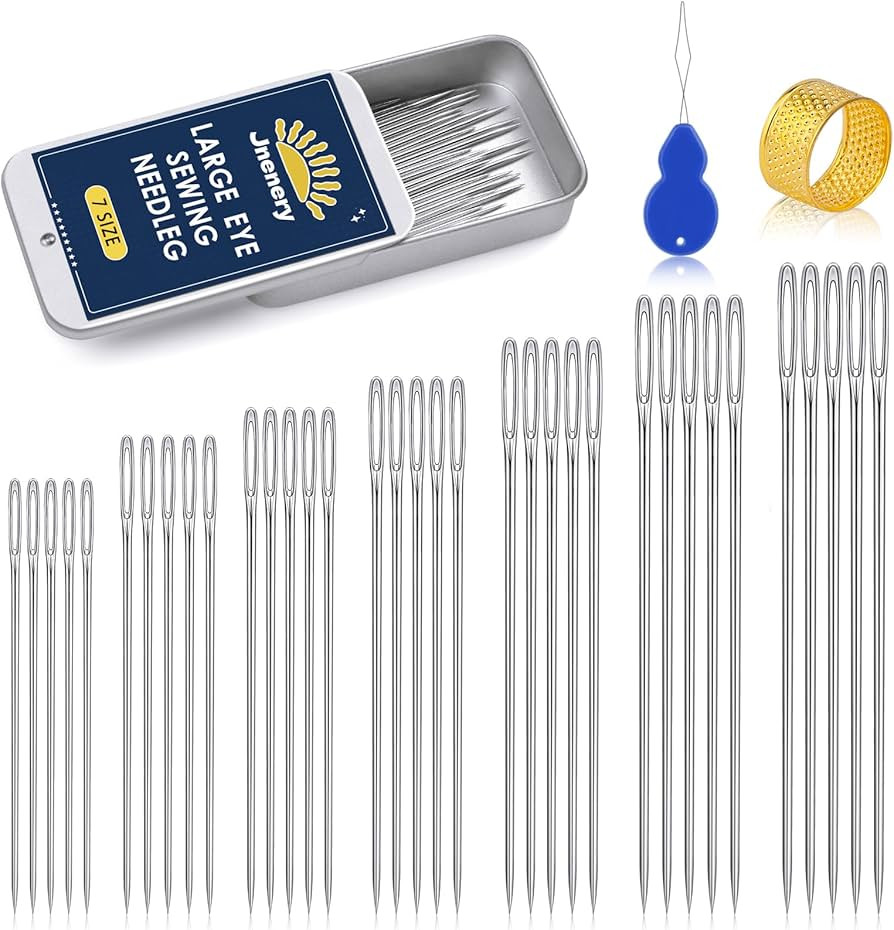35 Pcs Large Eye Sewing Needles, 7 Size Sewing Sharp Needles for Handsewing, Leather Embroidery T... | Amazon (US)