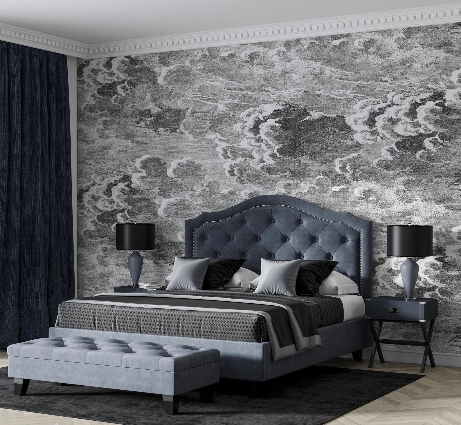 Black and White Clouds Mural: Abstract Art, Removable Wallpaper | Etsy (Global)