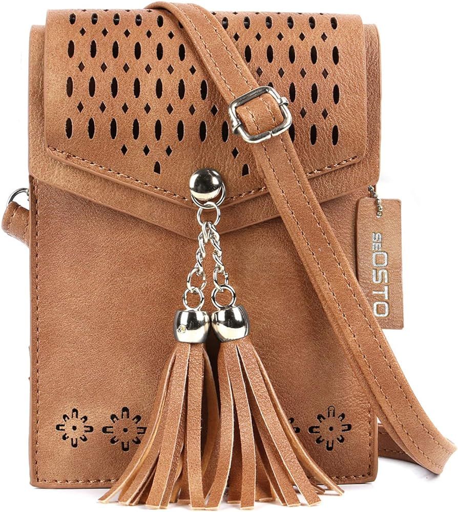 seOSTO Womens Small Crossbody Bag, Tassel Cell Phone Purse Holder Wallet | Amazon (US)