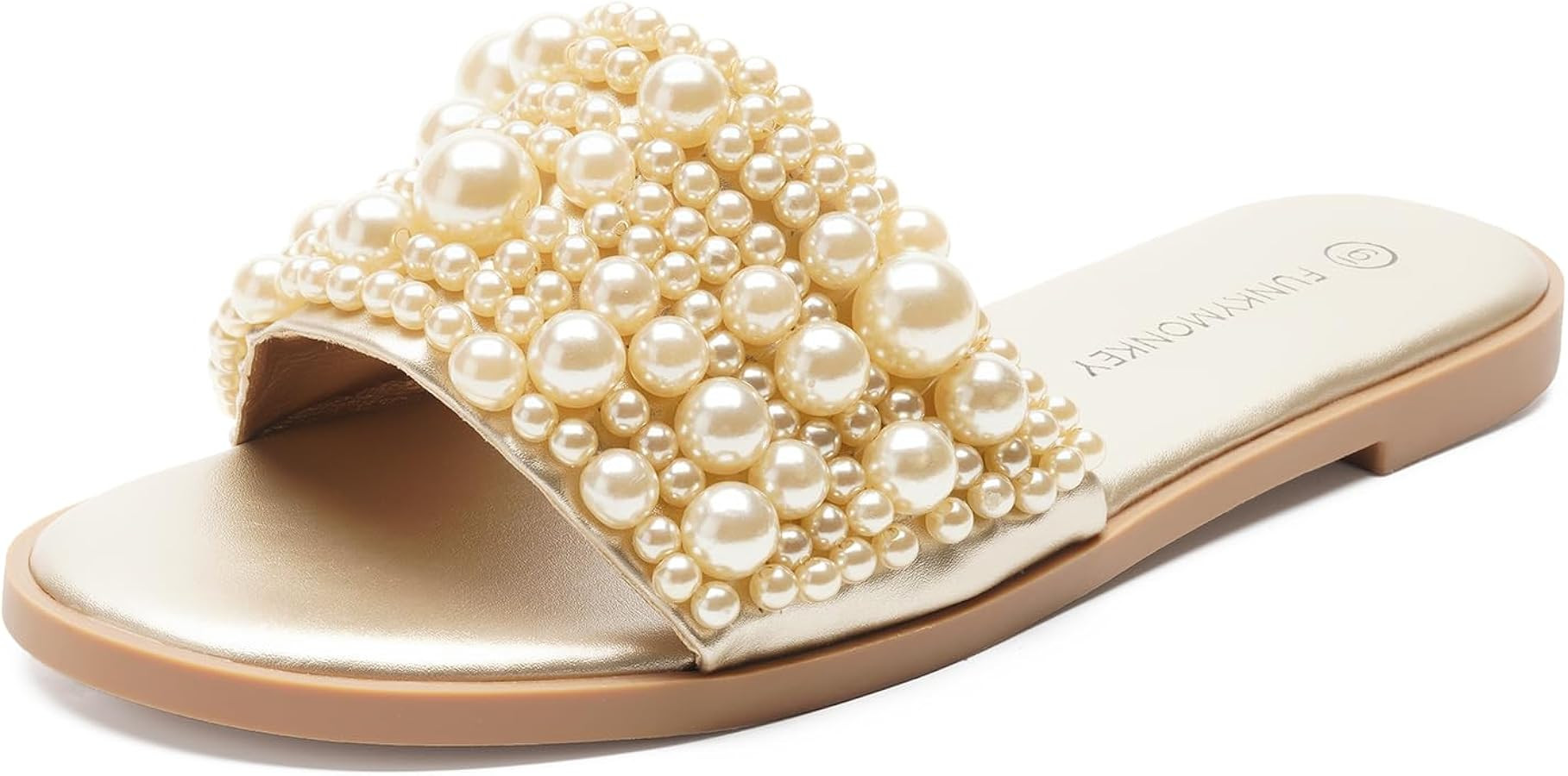 FUNKYMONKEY Women's Black Pearl Slide Sandals Flat Slip-On Open Toe Summer Beach Shoes Elegant Be... | Amazon (US)