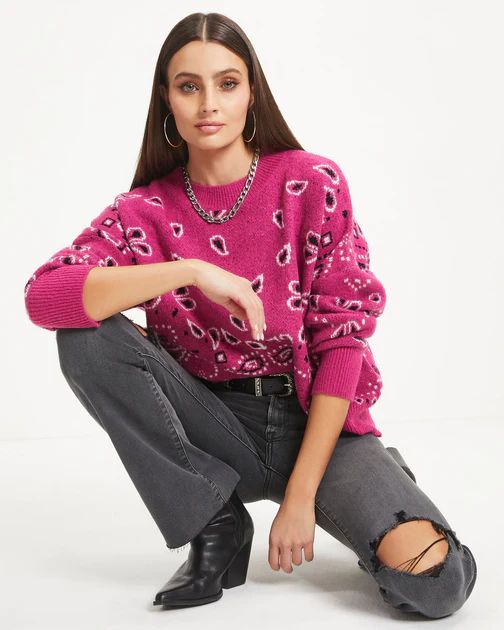 Dallas Bandana Knit Sweater - Fuchsia | VICI Collection