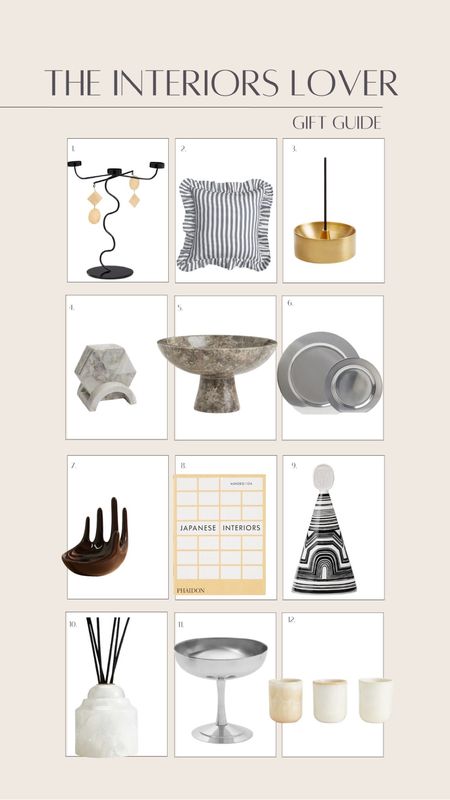 Interiors Gift Guide : Diptyque, soho home, candle snuffled, silver plate, coffee table books, incense burner, cushion, marble coaster 

#LTKGiftGuide #LTKSeasonal #LTKeurope