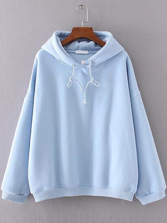 Blue Drop Shoulder Hooded Oversized Sweatshirt | Romwe
