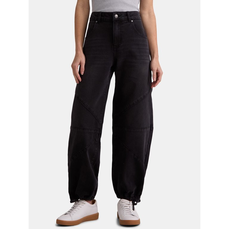 Madden NYC Women’s Barrel Jeans with Drawstring Hem, 28" Inseam, Sizes 0-18 | Walmart (US)