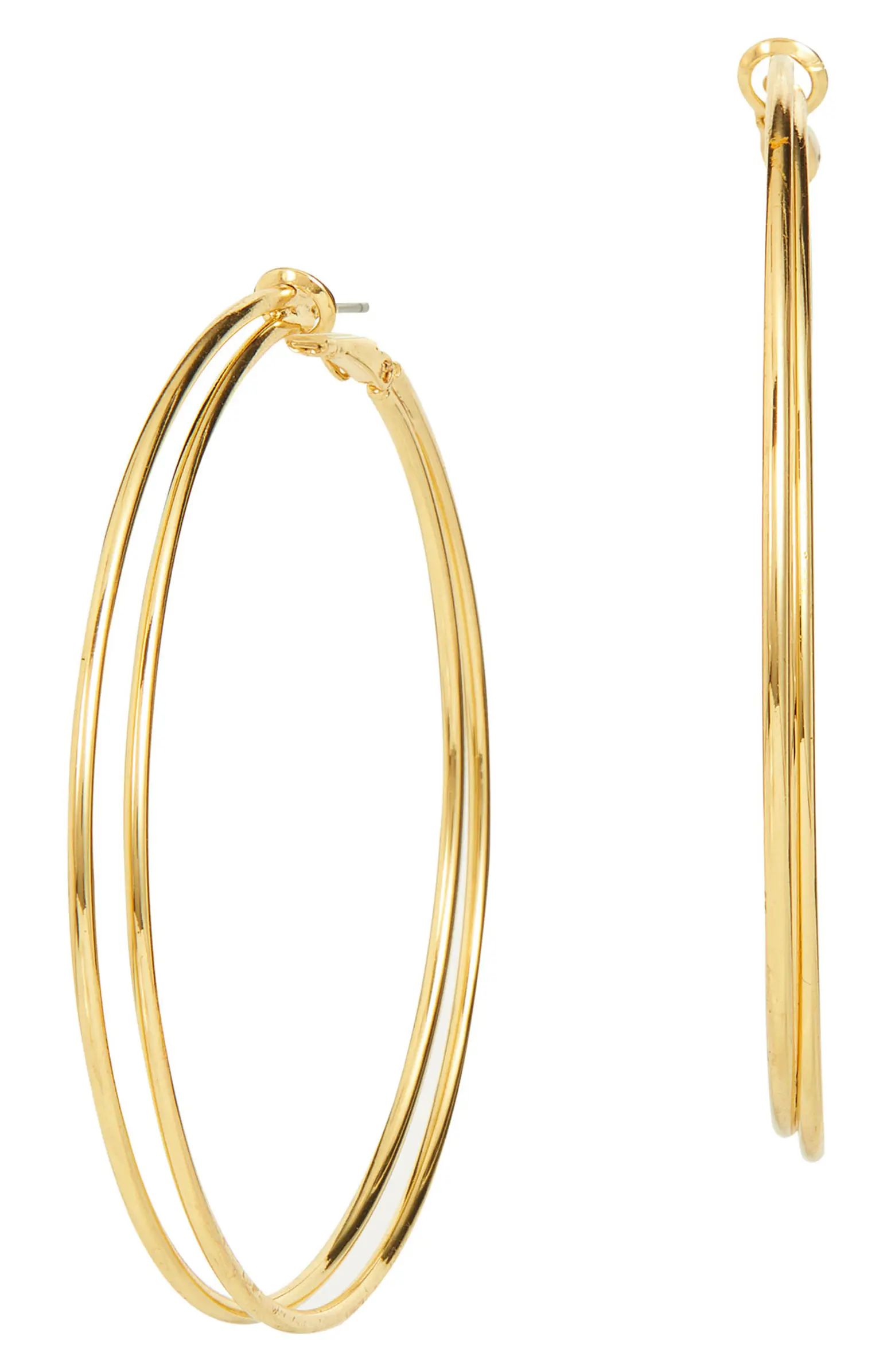 SAVVY CIE JEWELS 18K Yellow Gold Plated Brass 63.5mm XL Double Hoop Earrings | Nordstromrack | Nordstrom Rack
