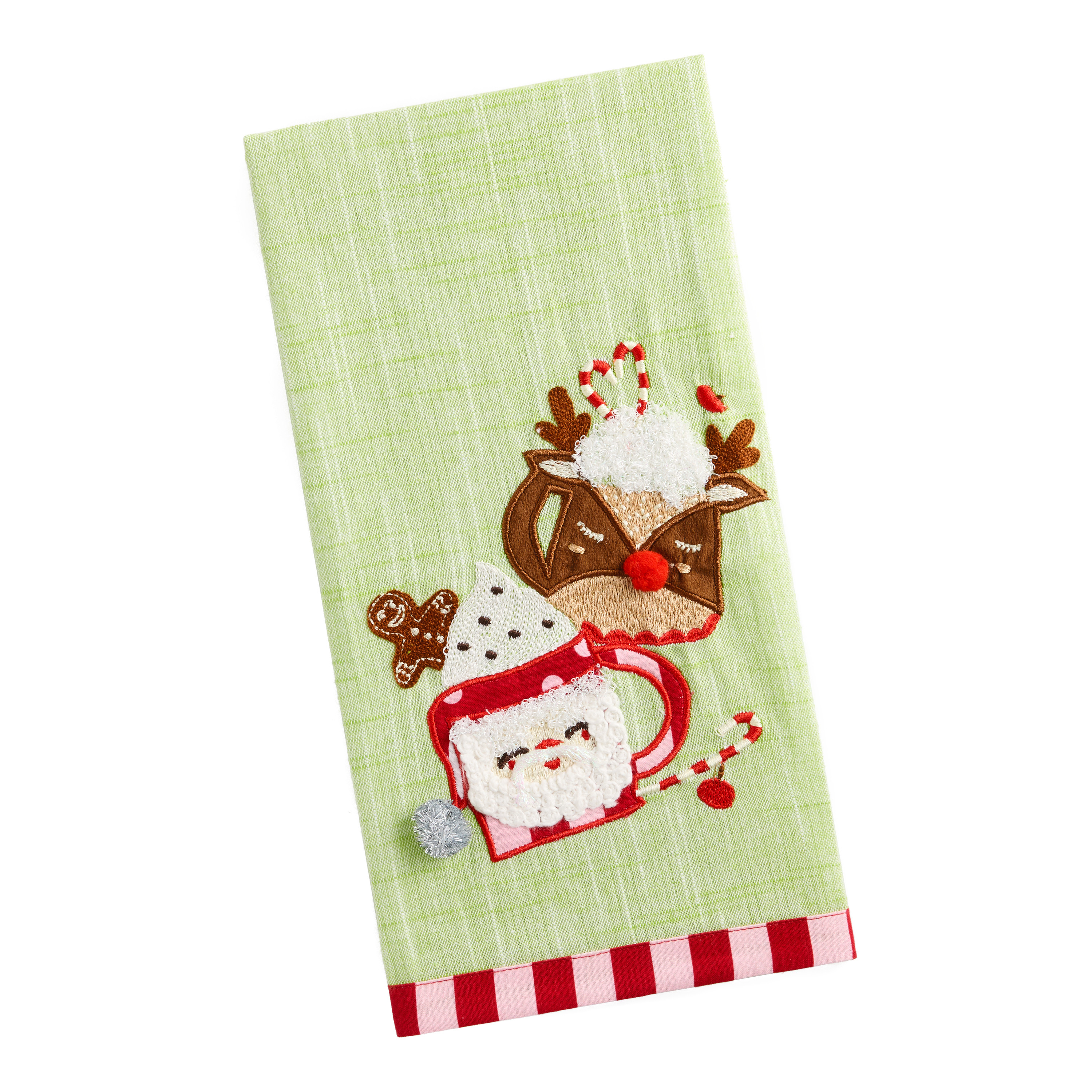Green Santa and Reindeer Cocoa Embroidered Kitchen Towel | World Market