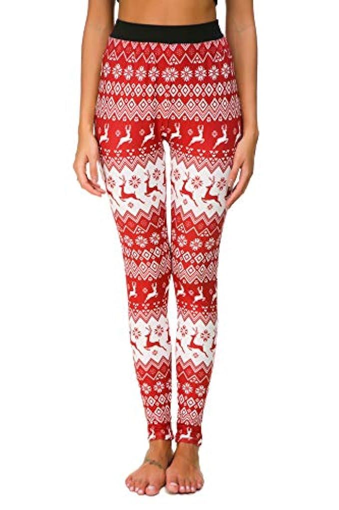 Hengkeda Women's Christmas Santa Claus Print Ultra Soft Elastic High Waist Skinny Yoga Leggings Pant | Amazon (US)