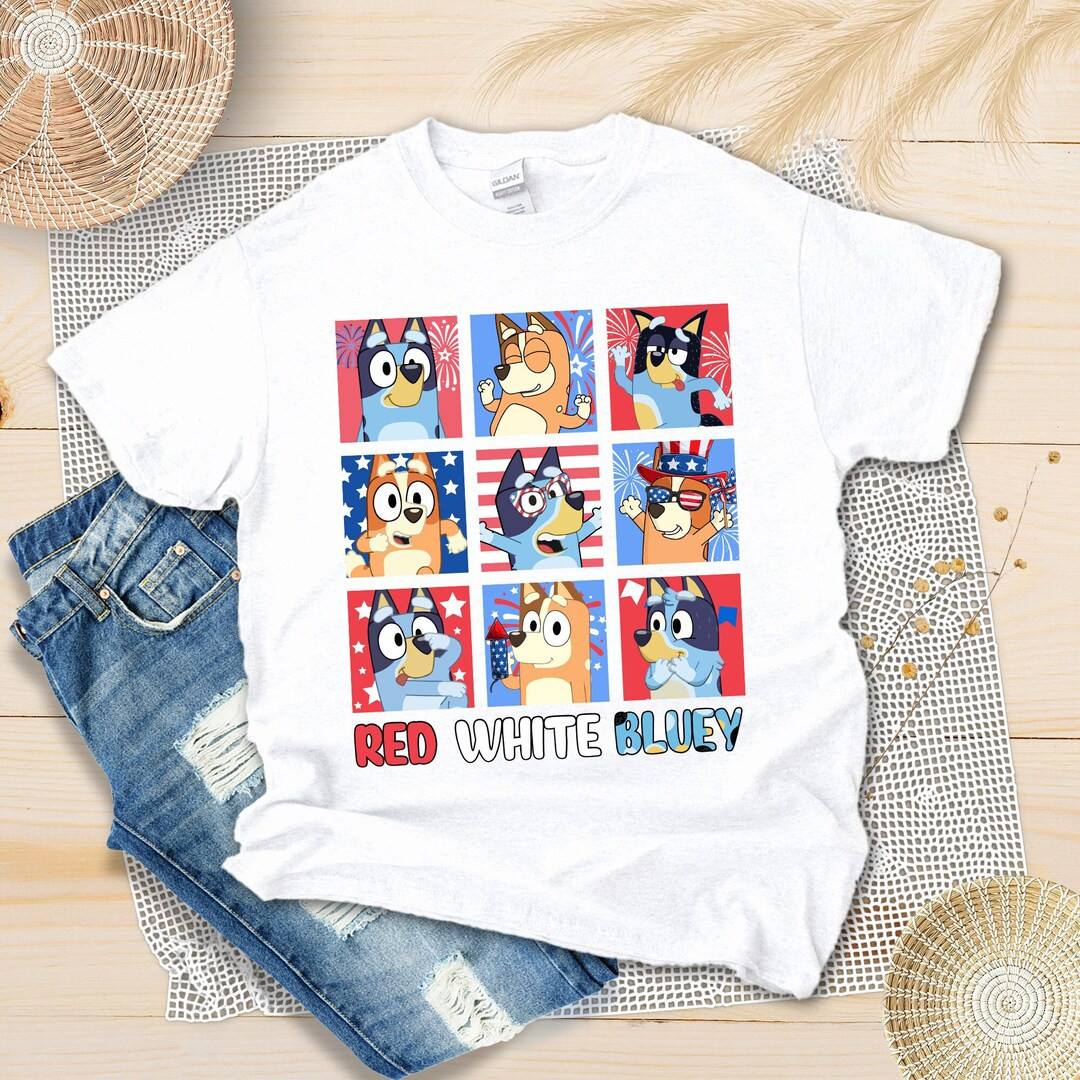 Red White Bluey Shirt, 4th Of July Bluey Shirt, Fourth Of July Bluey, Bluey And Bingo, Kids Patri... | Etsy (US)