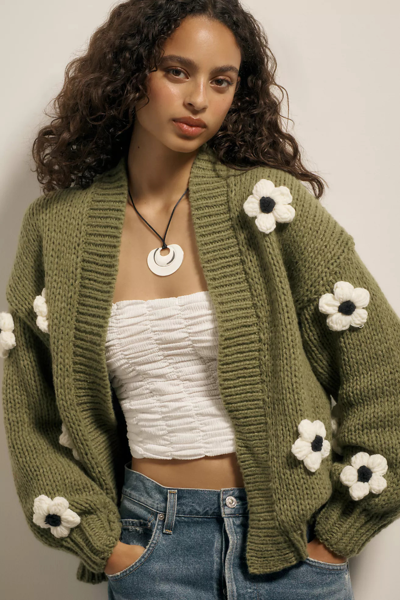 By Anthropologie Chunky 3D Floral Knit Cardigan | Anthropologie (UK)
