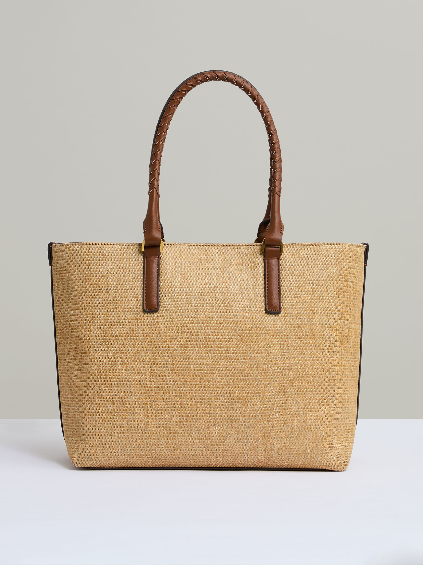 Raffia Braided Strap Tote Bag in Tan | Reiss UK